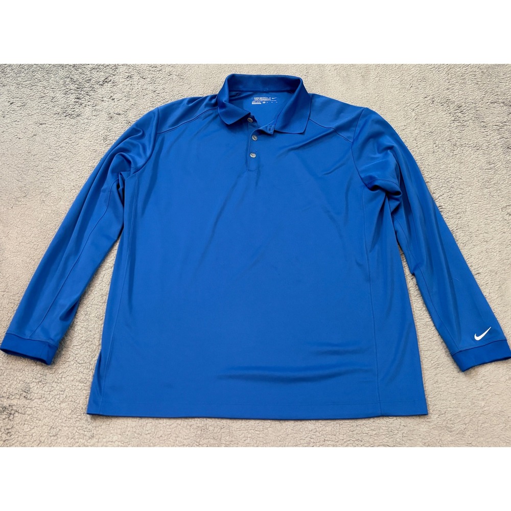 Nike Golf Tour Performance Mens XL Blue Long Sleeve Dri-FIT Polo Shirt